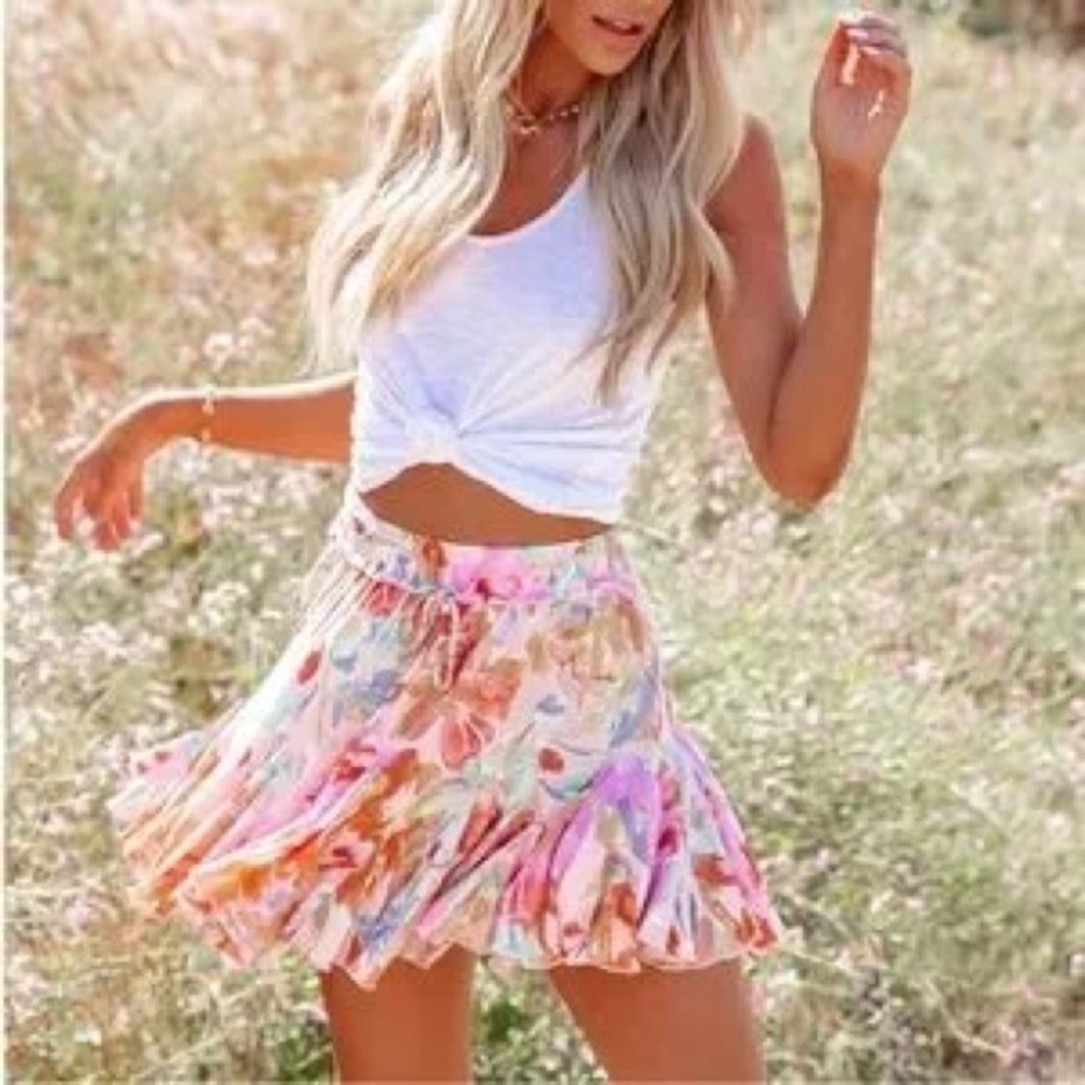 VICI Floral Pink Multicolor Flare Mini Skirt Medium